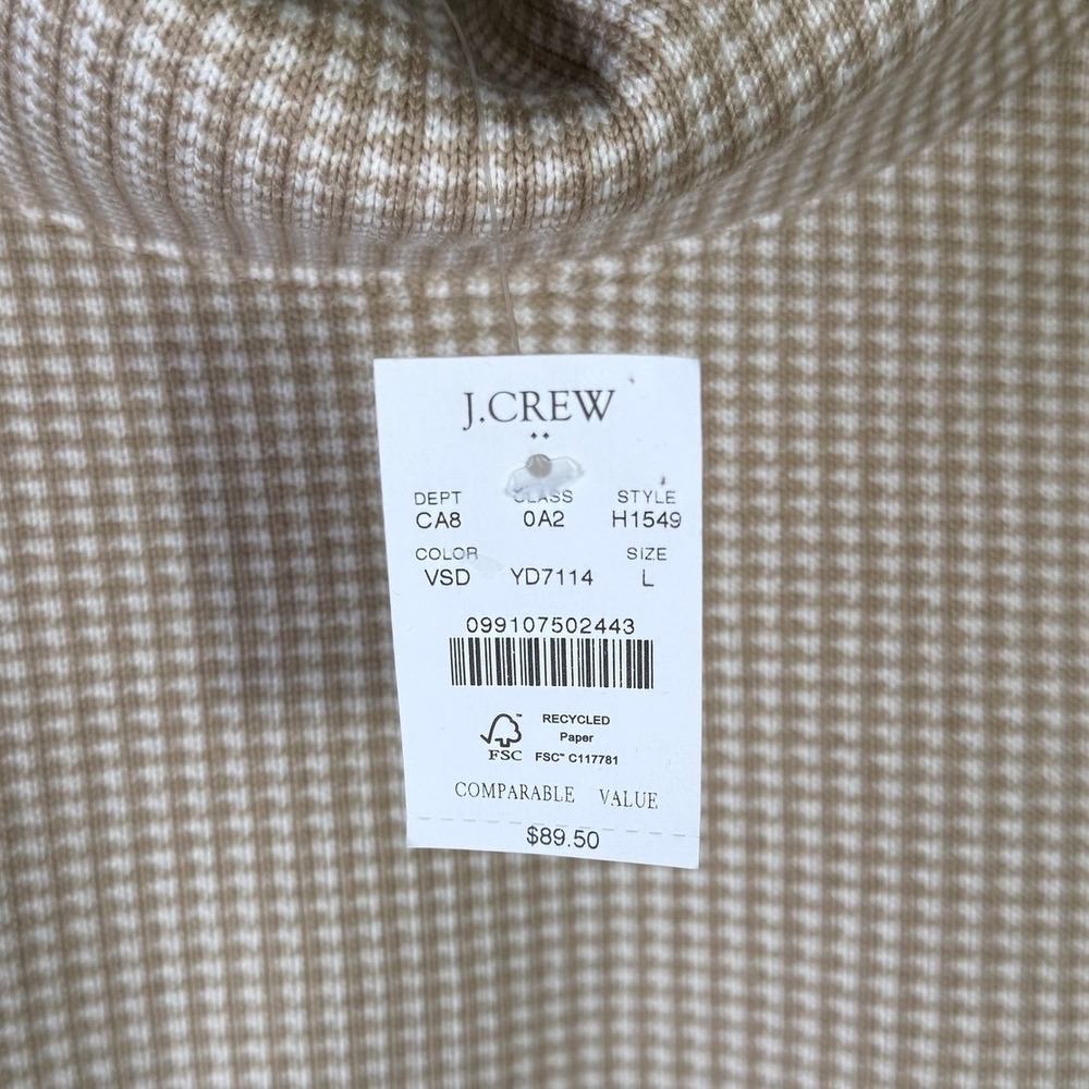 NWT J.Crew Womens Houndstooth Cowl Neck Fleece Lined Knit Top Tan White H1549 L - Picture 3 of 8